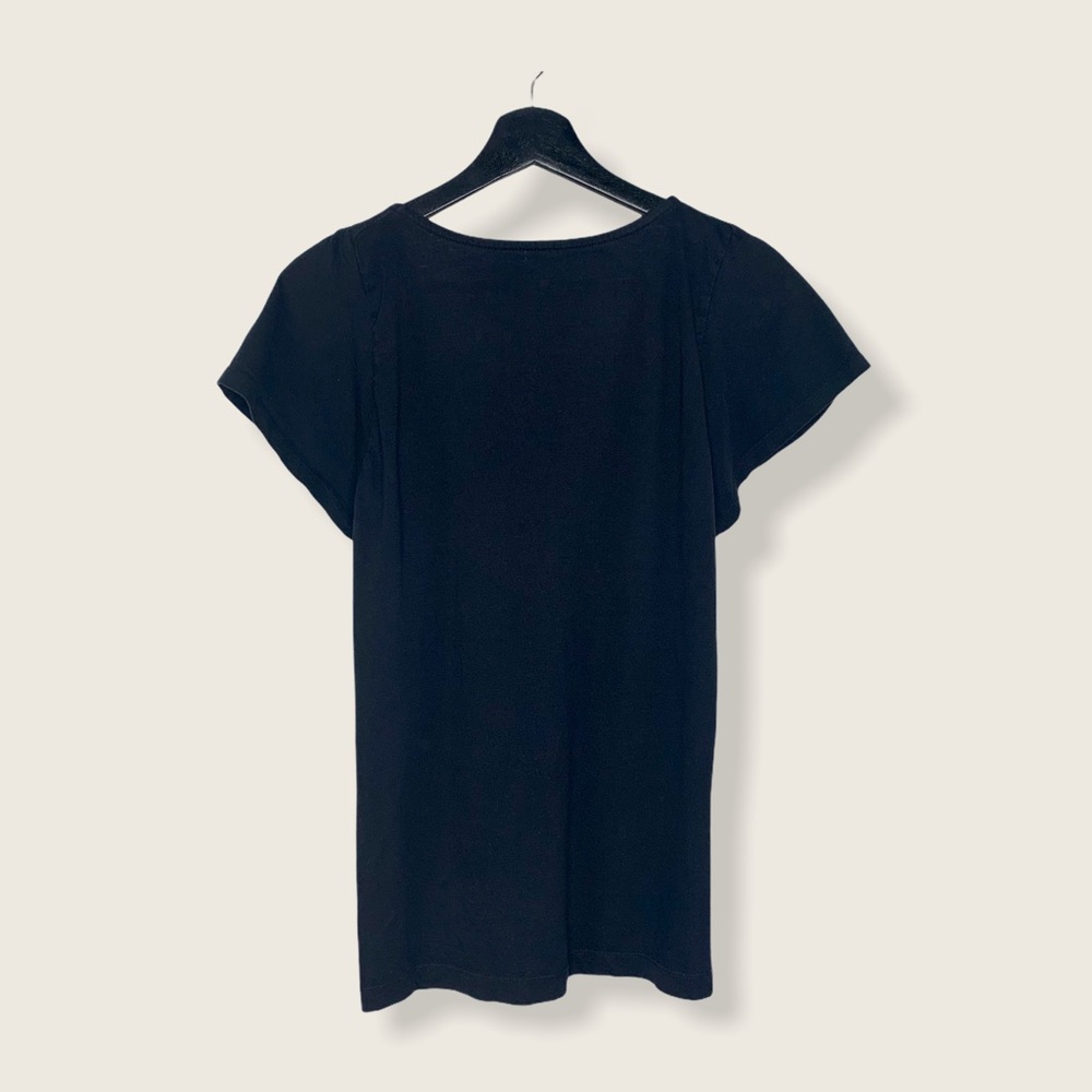 Chaus Organic Ruched Crewneck Solid Black T Shirt - Picture 4 of 10